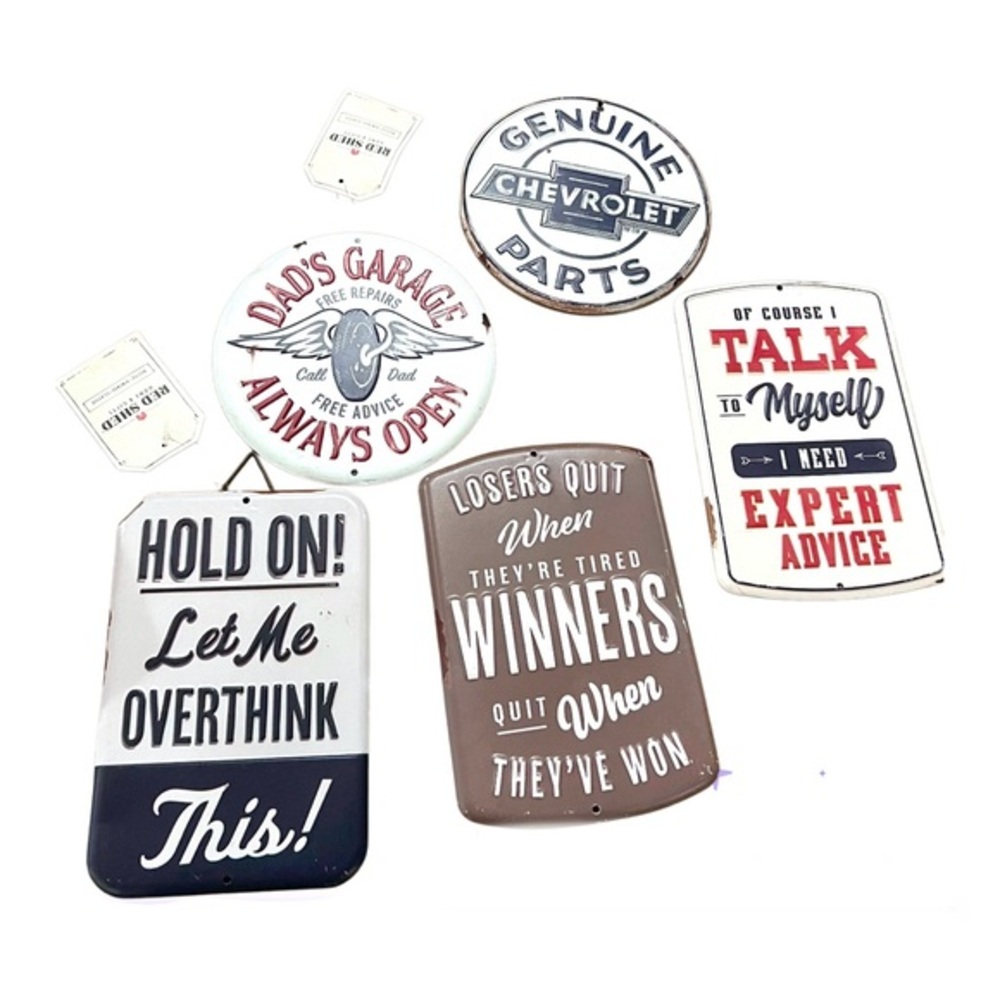 Red Shed Metal Garage Wall Sign Bundle GM Chevrolet Dad’s Garage Set 5 pieces - Picture 2 of 5